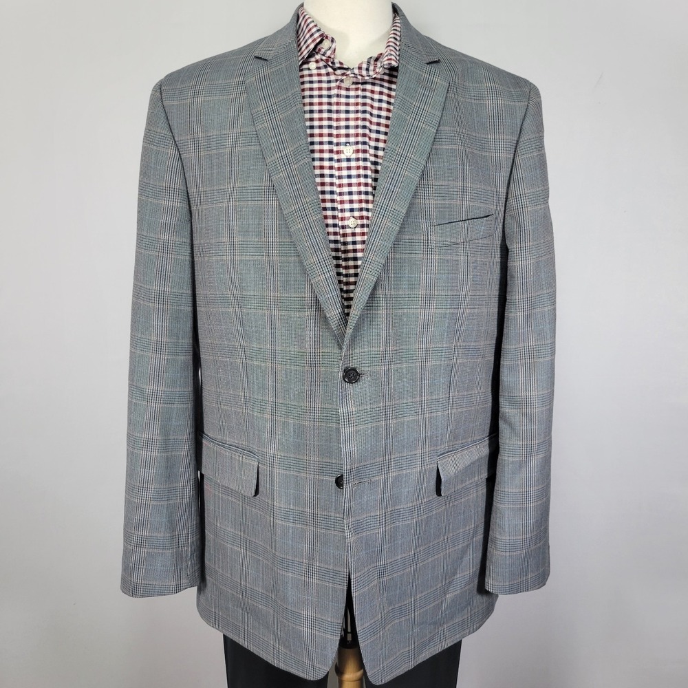 CLUB‎ ROOM Men's Sport Coat Blazer Two Button Multi Color Plaid Poly Blend 46L